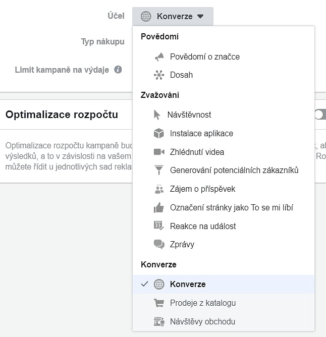 Cíle facebookové reklamy