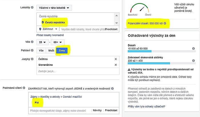 Facebook reklama – zájmy